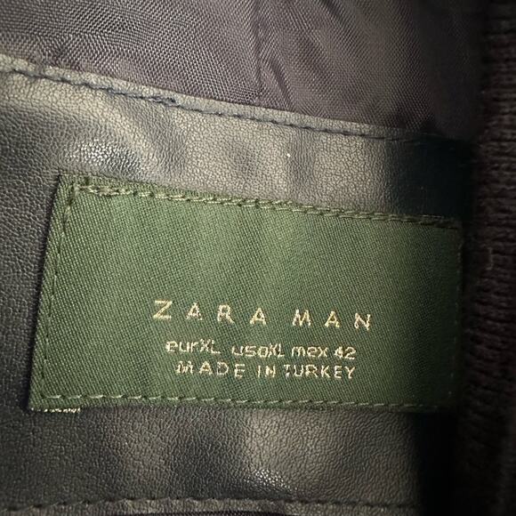 Zara Man Blue Faux Leather 90s Jacket Y2K Moto Streetwear Full Zip Bomber XL - Picture 6 of 10
